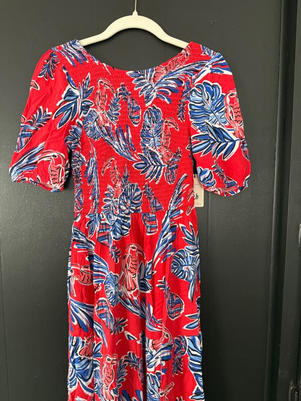Sincerely Jules Red Maxi Dress with Blue and White Tropical Print size xs, - Picture 3 of 11